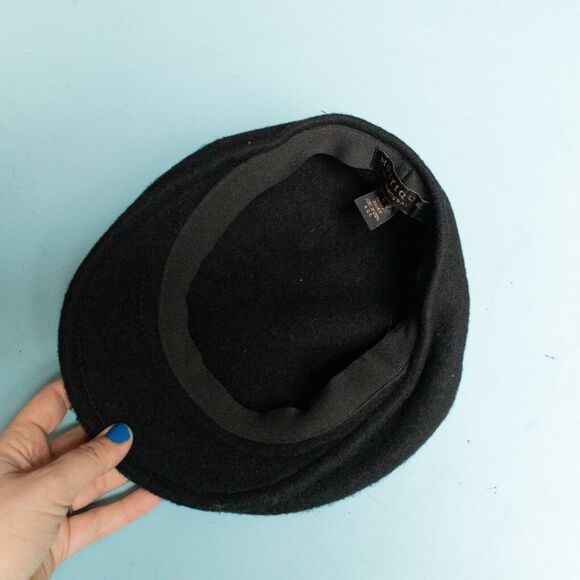 Montique International Vintage Black 100% Wool Flat Bill Flatcap Hat One Size - Picture 2 of 6